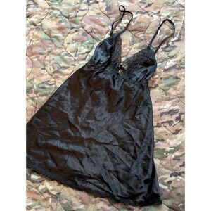 Victoria's Secret Black Lace Trim Satin Slip Babydoll nightgown/top